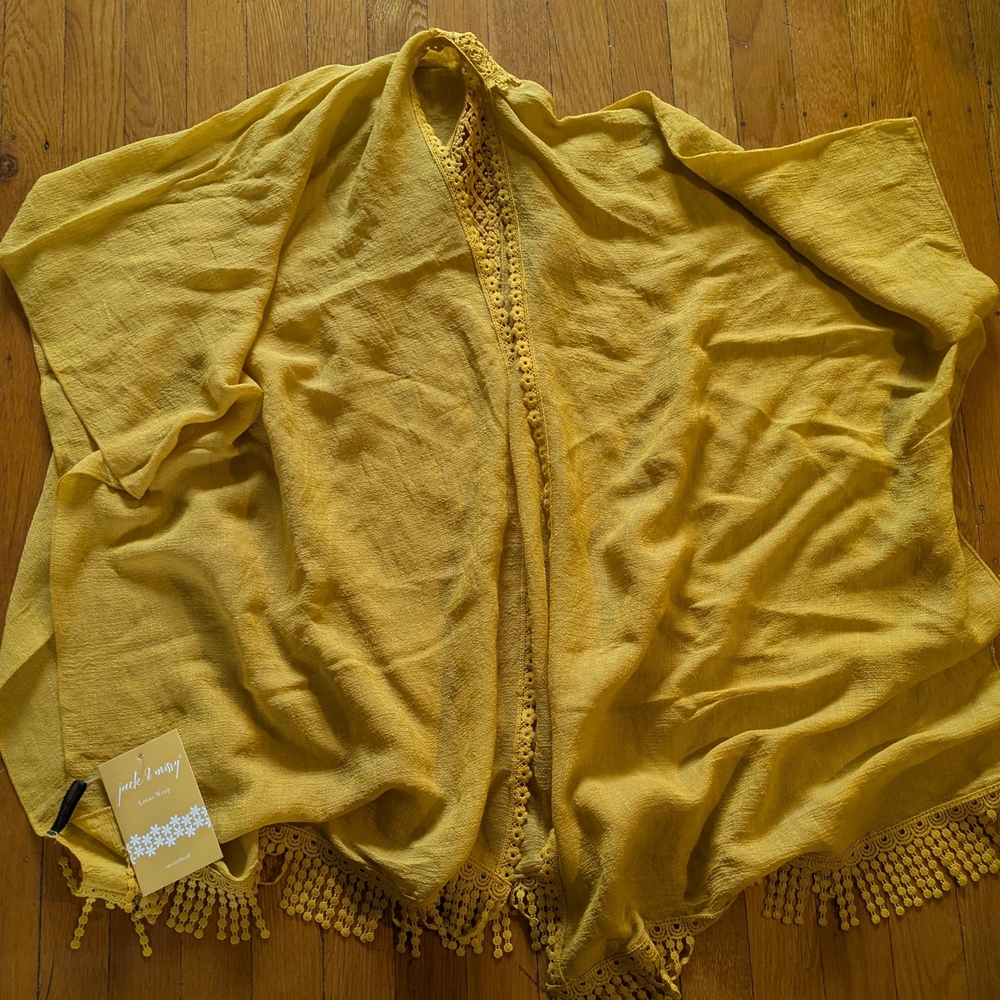 Jack & Missy's Golden Open Front Lotus Wrap Kimono with Crochet Trim